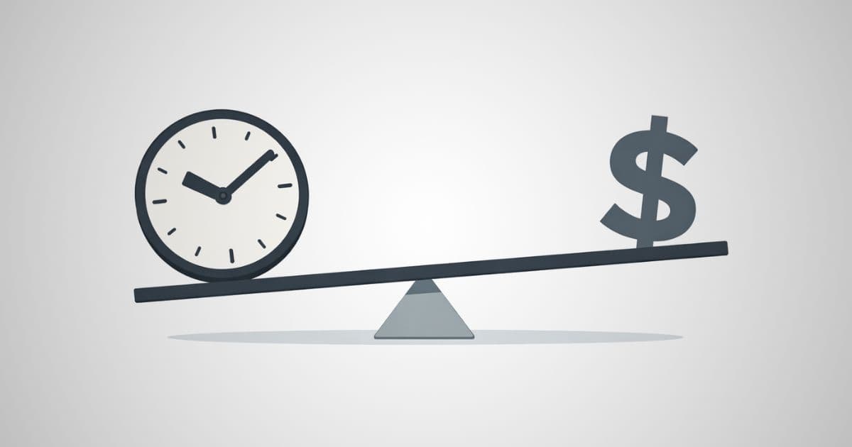 A scale balancing time and money representing the hidden cost of manually tracking competitors without automation