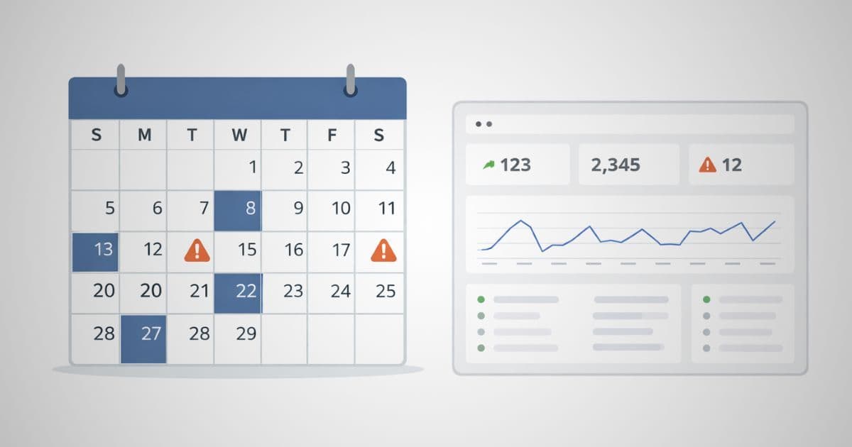 A 30-day calendar with competitor monitoring alerts highlighted on specific days, showing the consistent intelligence cadence Pagezii delivers